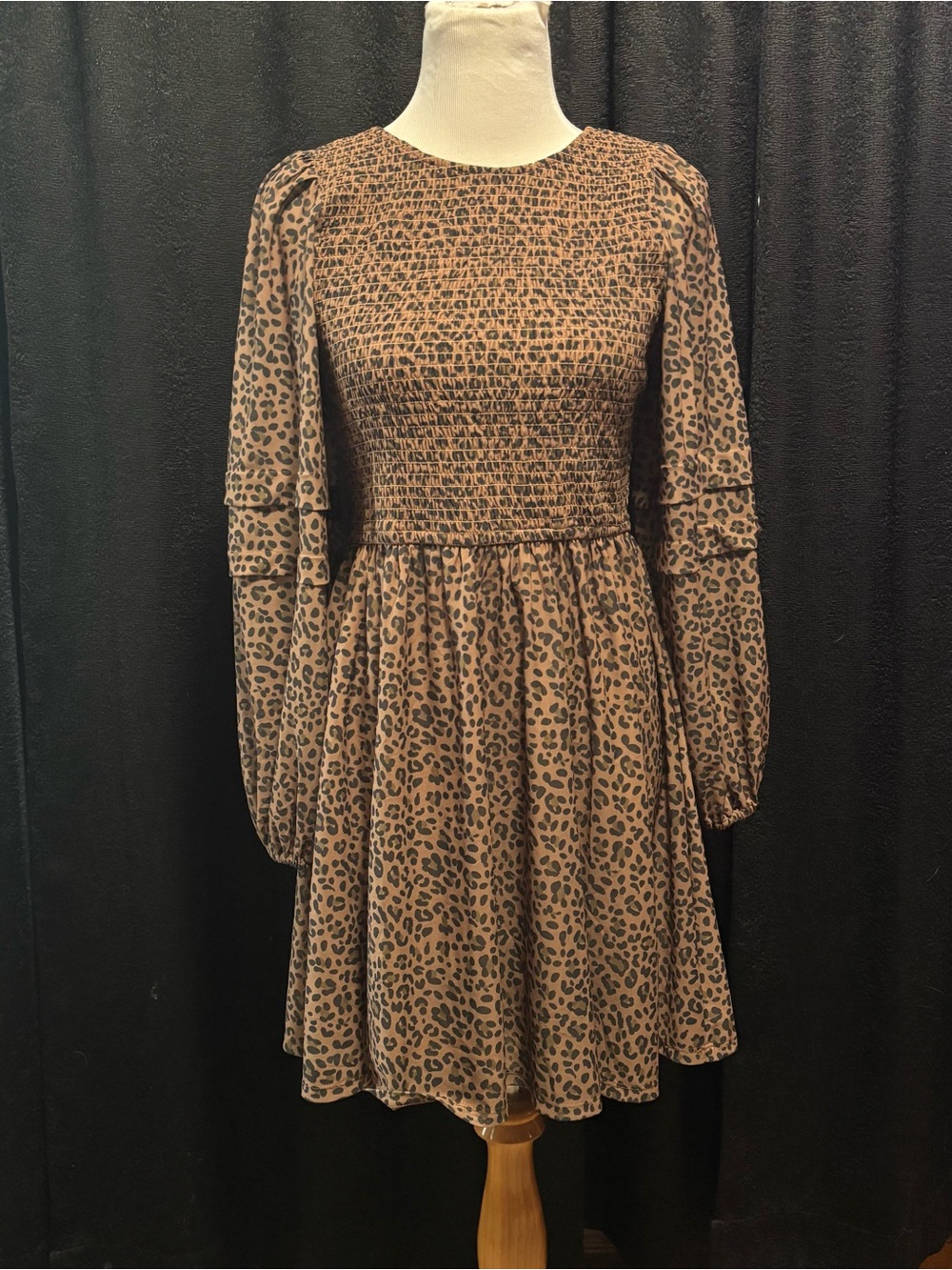 American Eagle outfitters size medium smocked long sleeve leopard print dress